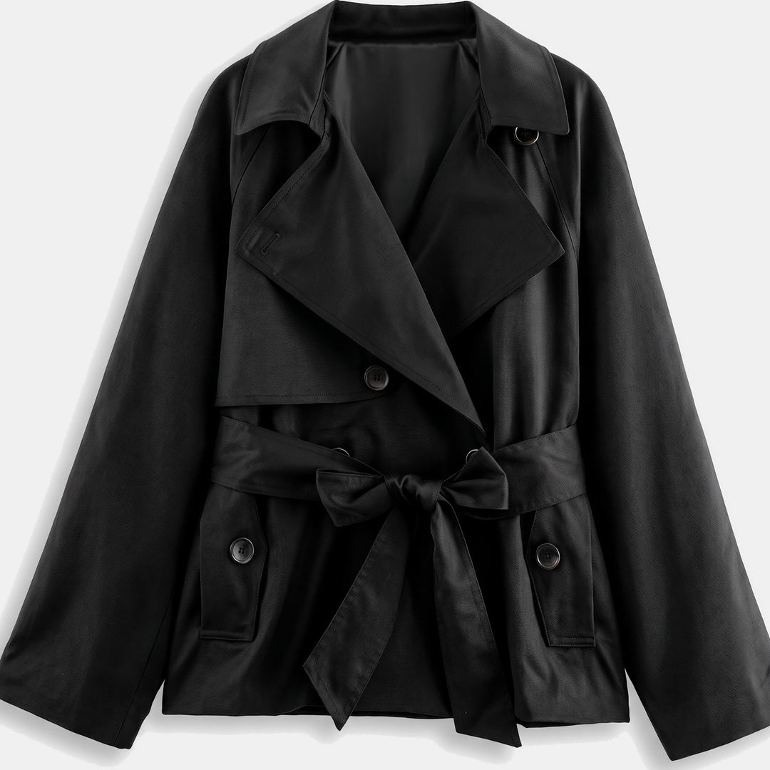Women's Double Breasted Short Trench Coat, Cotton Twill