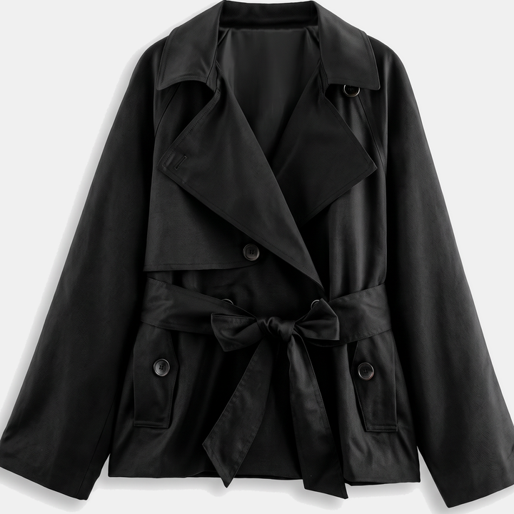 Women's Double Breasted Short Trench Coat, Cotton Twill