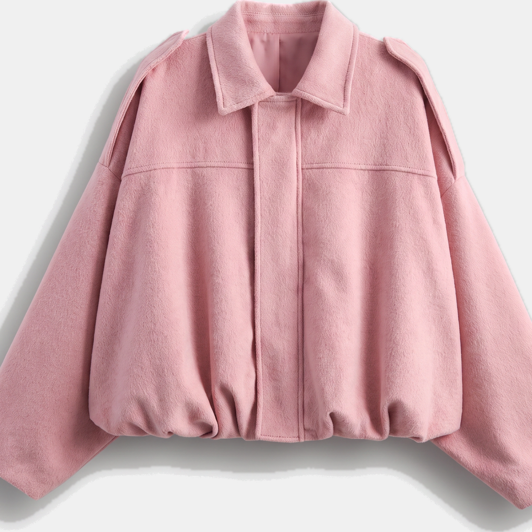 Women's Faux Suede Cropped Jacket, Zip Boxy Fit Long Sleeves