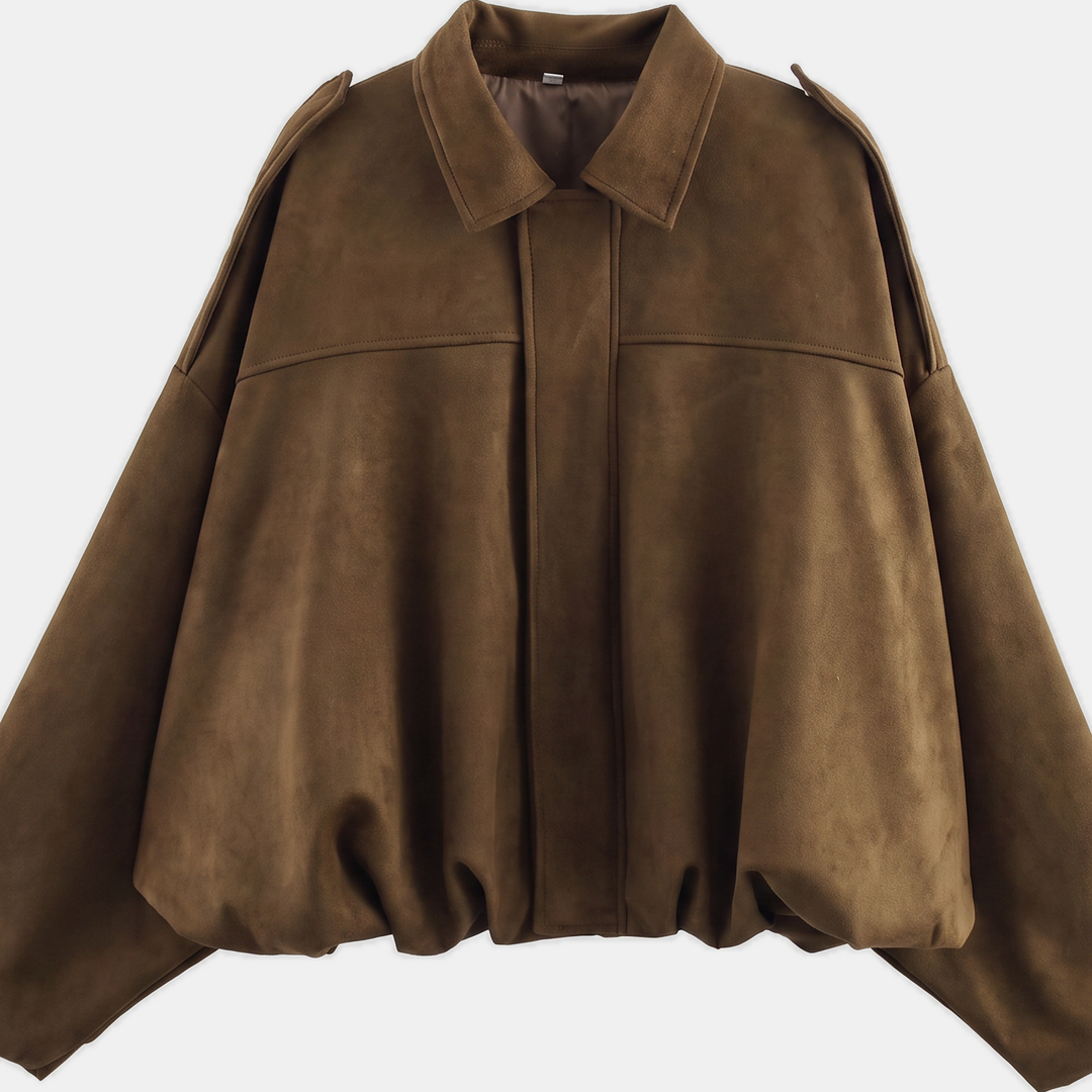 Women's Faux Suede Cropped Jacket, Zip Boxy Fit Long Sleeves