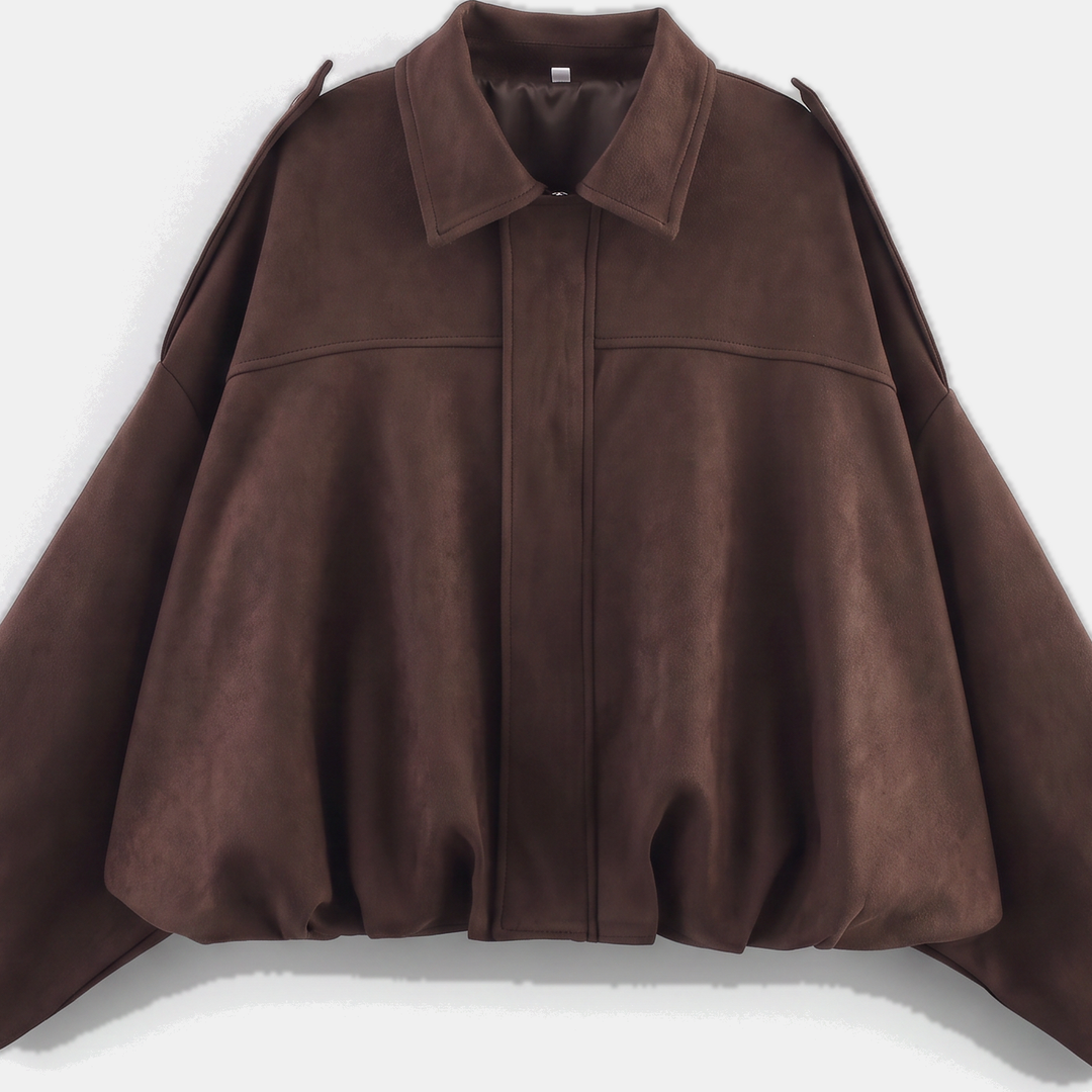 Women's Faux Suede Cropped Jacket, Zip Boxy Fit Long Sleeves