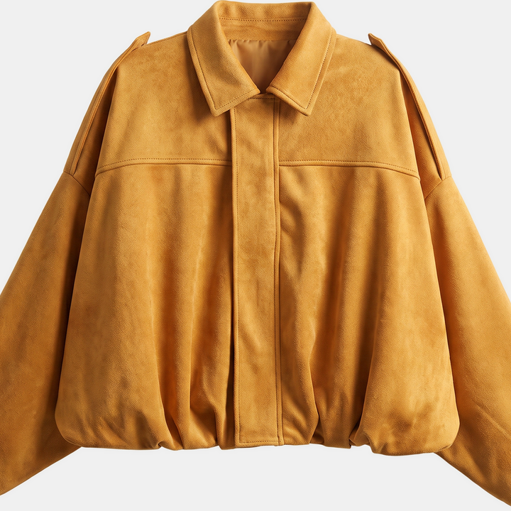 Women's Faux Suede Cropped Jacket, Zip Boxy Fit Long Sleeves