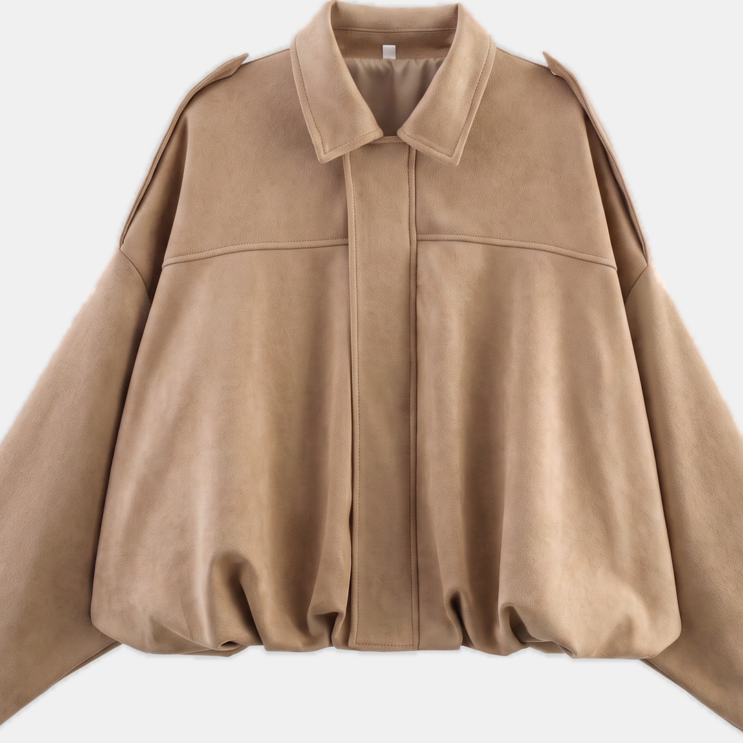 Women's Faux Suede Cropped Jacket, Zip Boxy Fit Long Sleeves