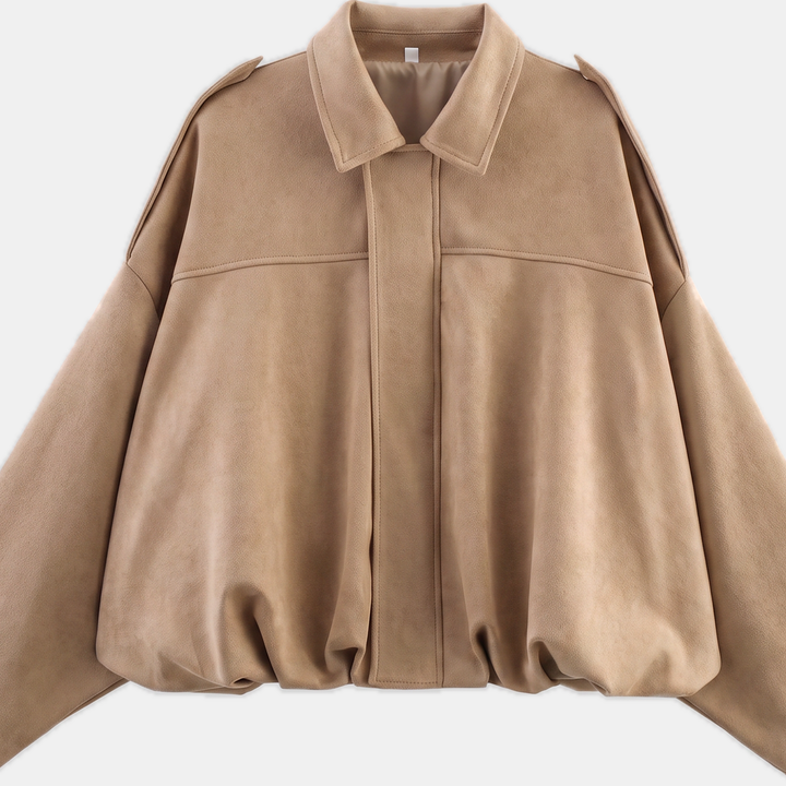 Women's Faux Suede Cropped Jacket, Zip Boxy Fit Long Sleeves