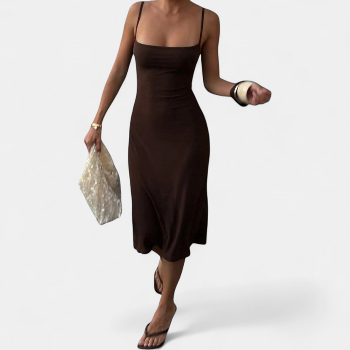Women's Square Neck Bodycon Midi Dress, Spaghetti Strap