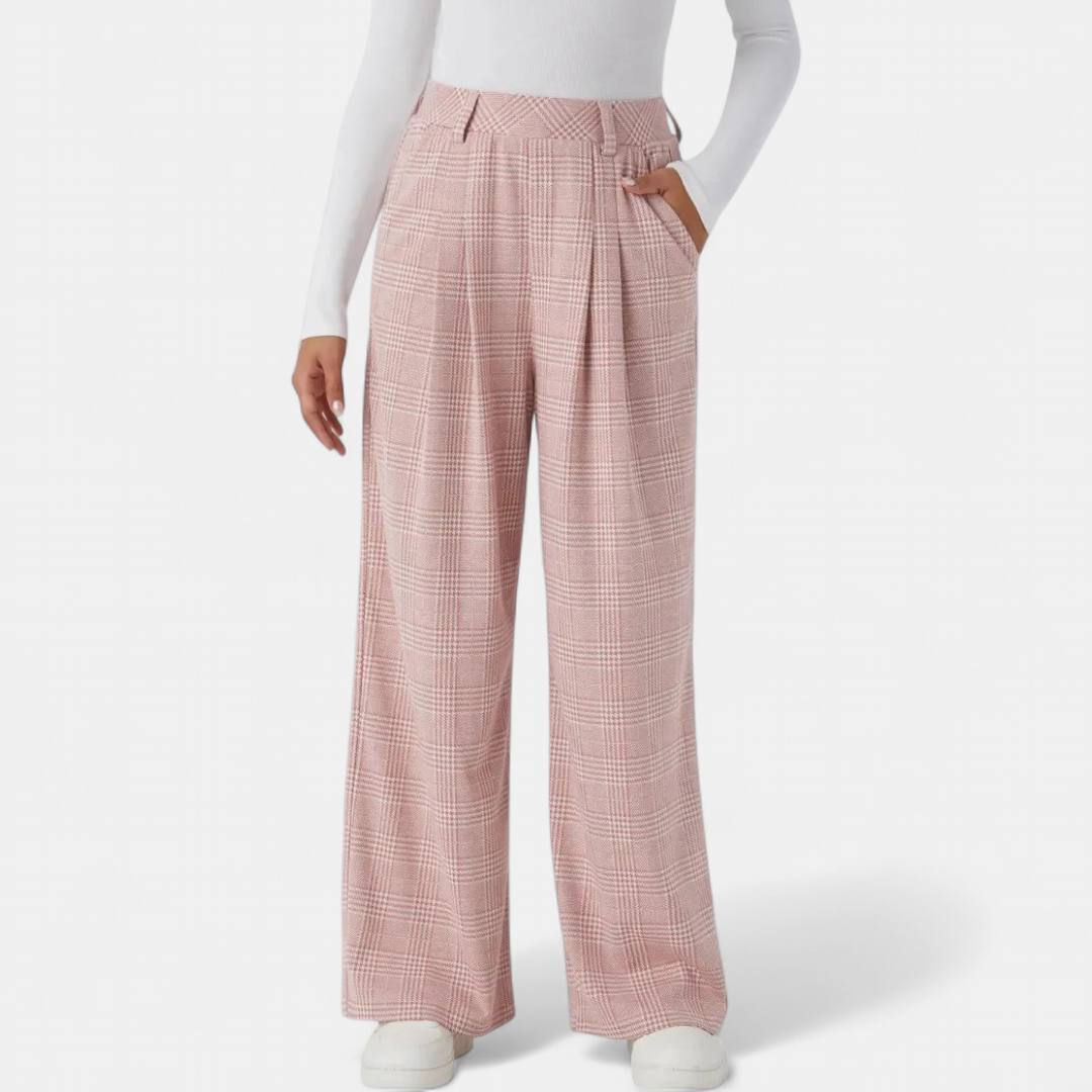 Women's Work Trousers, Belt Loop High Waist Glen Plaid