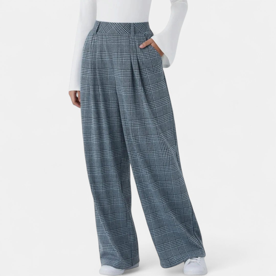 Women's Work Trousers, Belt Loop High Waist Glen Plaid