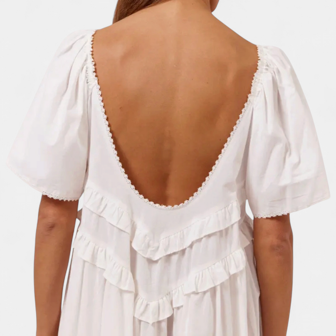 Women's Ruffle Maxi Dress, Relaxed Scoop Neck Tiered Bib