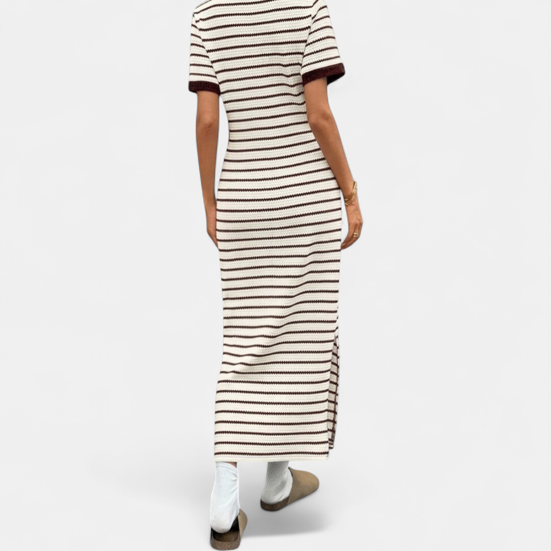 Women's Bodycon Knit Midi Dress, Slit Striped V Neck