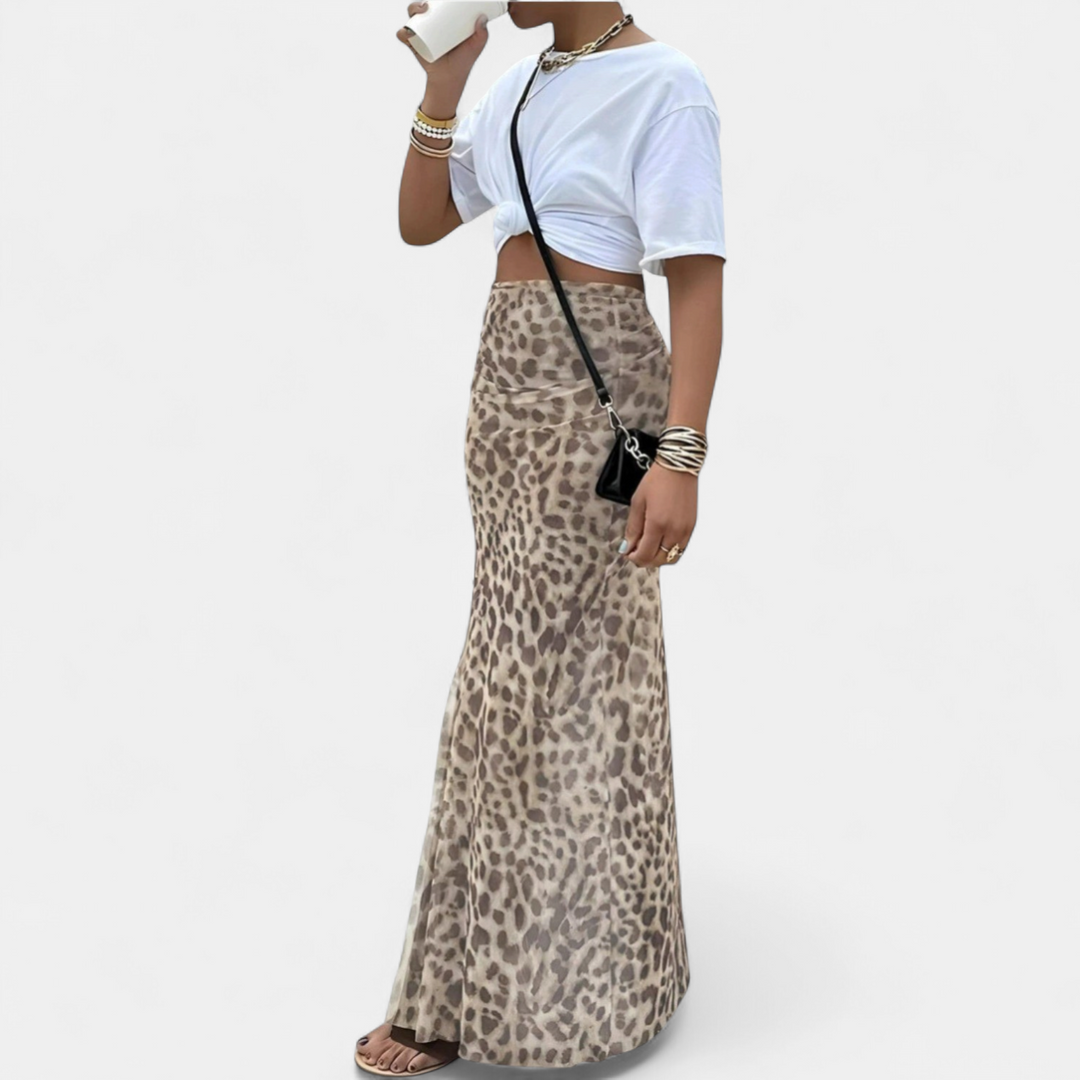 Women's High Waist Animal Print Maxi Skirt, Bodycon