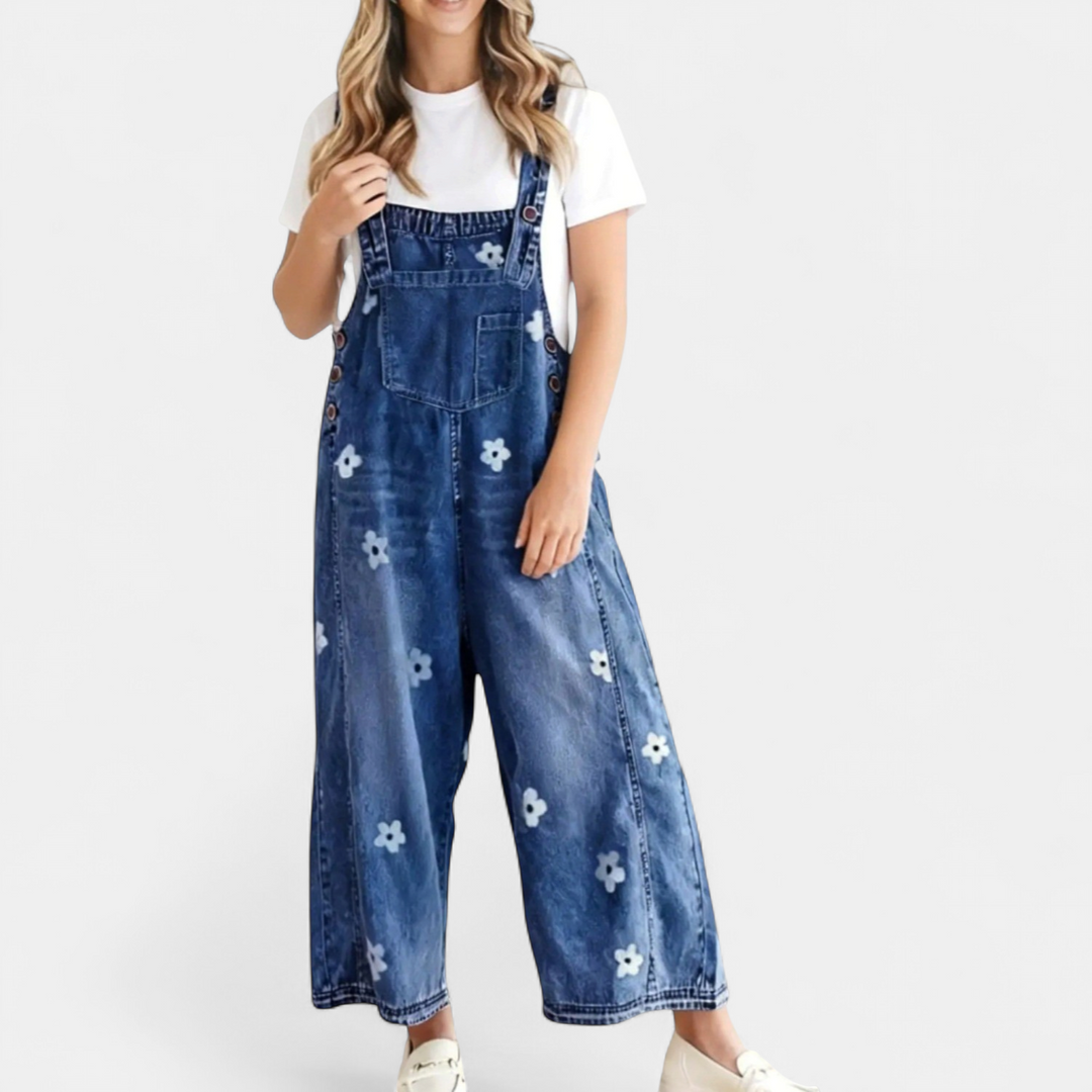 Women's Wide Leg Denim Jumpsuit, Relaxed Bib Front