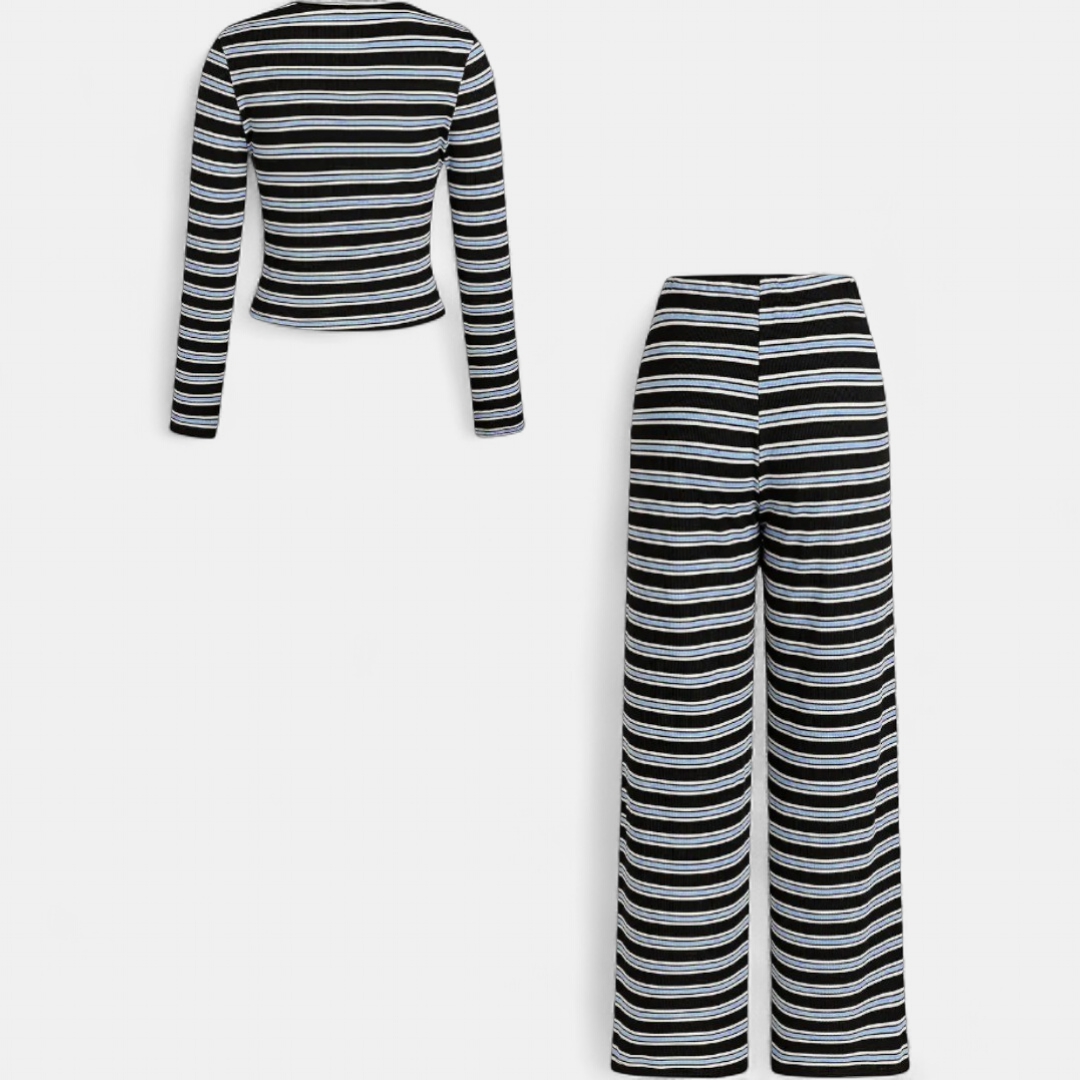 Women's Lounge Set, Stripe Wide Leg Stretchy High Neck