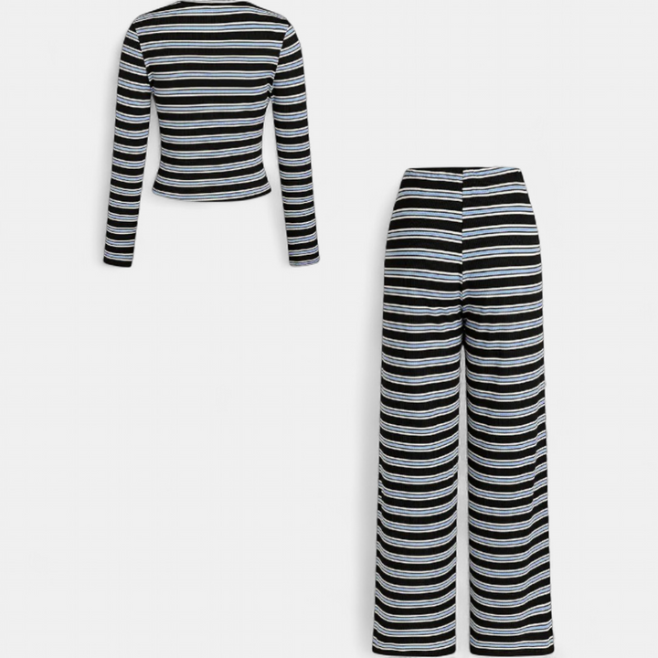 Women's Lounge Set, Stripe Wide Leg Stretchy High Neck