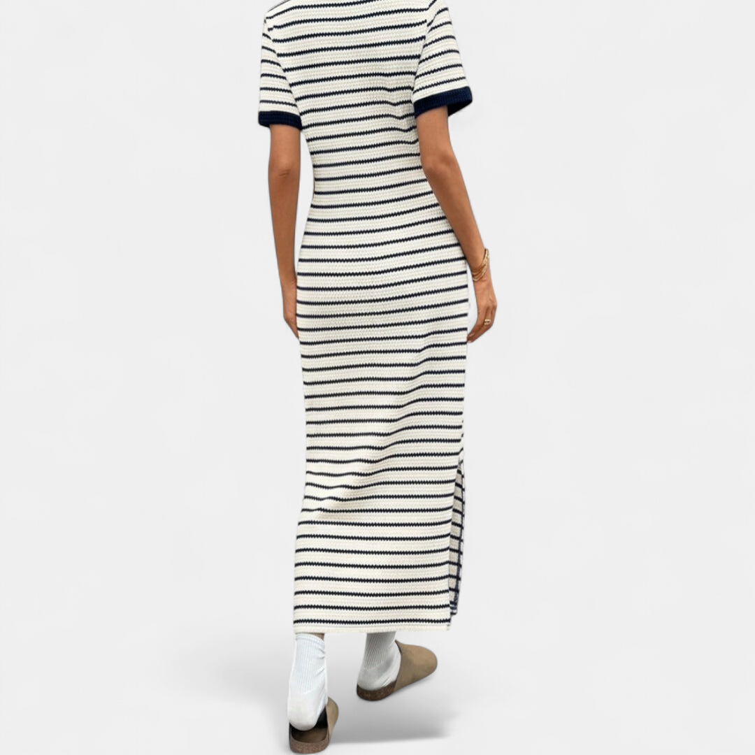 Women's Bodycon Knit Midi Dress, Slit Striped V Neck