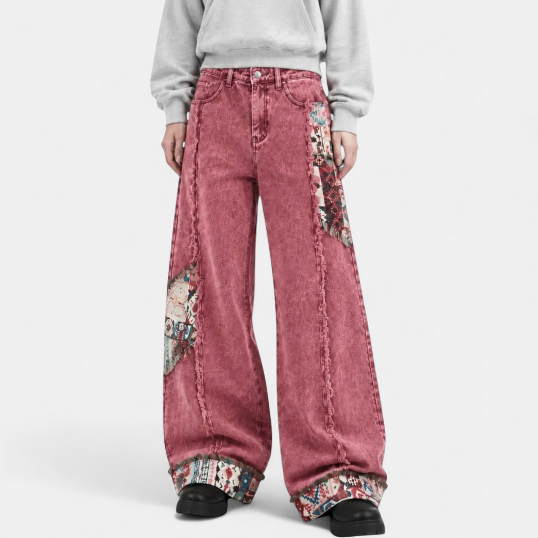 Women's Wide Leg High Waist Baggy Jeans, Denim Patchwork