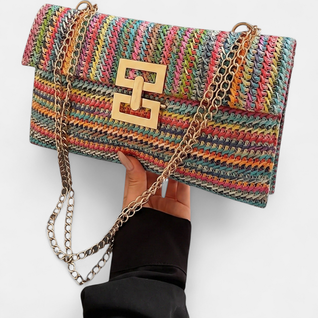 Women's Clutch Bag, Knit Envelope Flap with Chain Strap