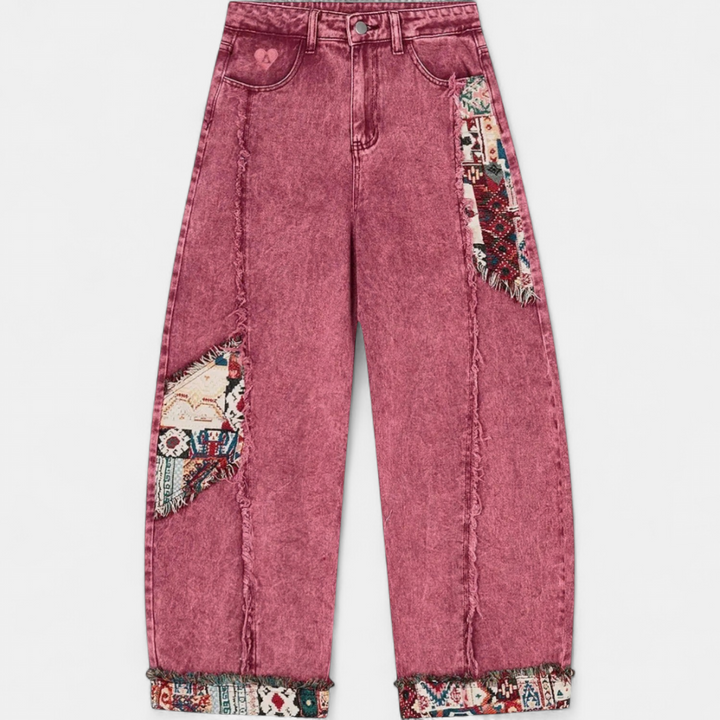 Women's Wide Leg High Waist Baggy Jeans, Denim Patchwork