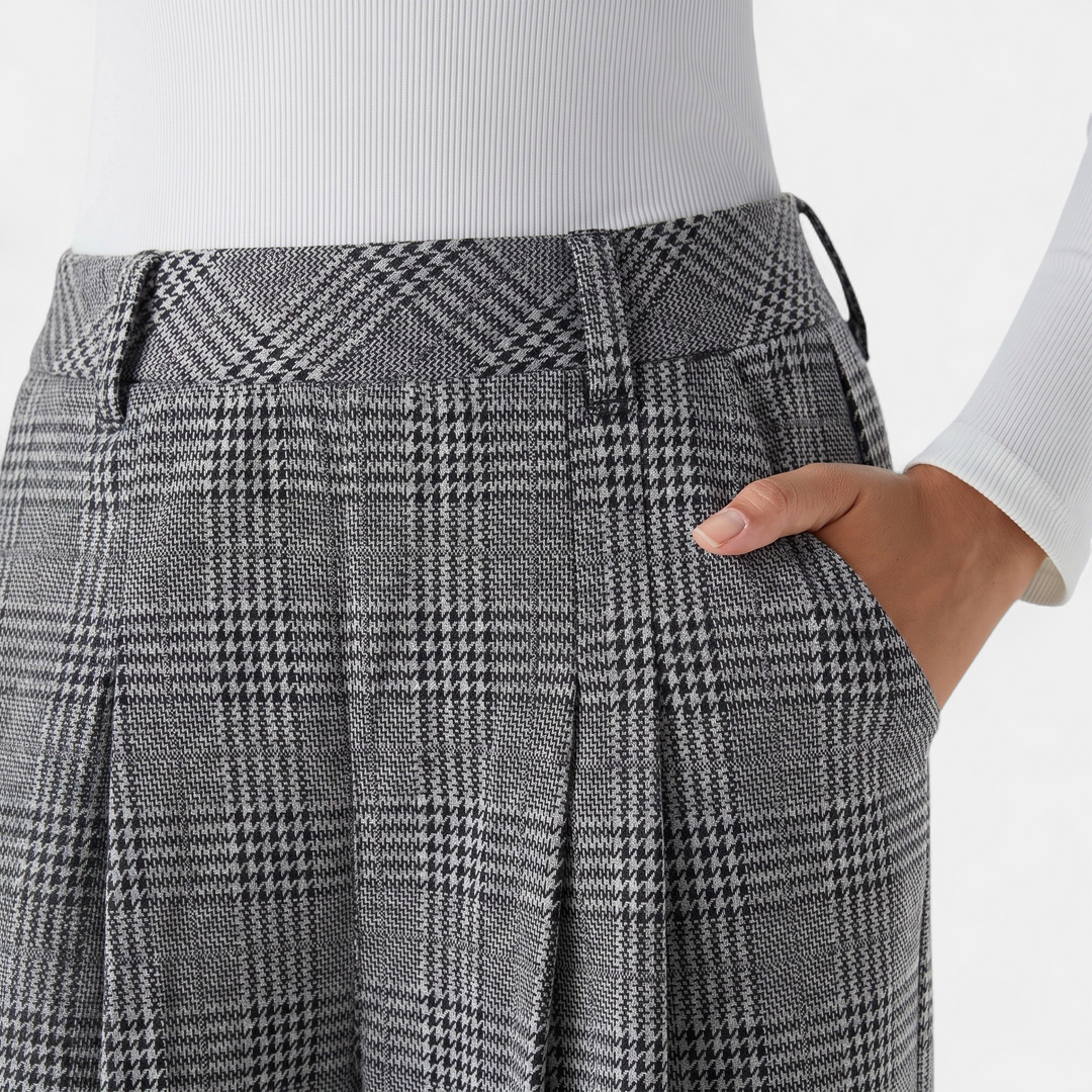 Women's Work Trousers, Belt Loop High Waist Glen Plaid