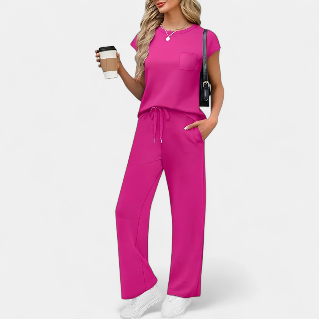 Women's Matching Tracksuit Set, Wide Leg Pants Cap Sleeve Co-Ord
