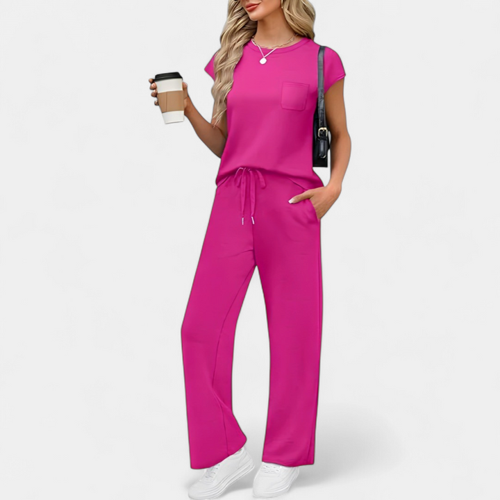 Women's Matching Tracksuit Set, Wide Leg Pants Cap Sleeve Co-Ord