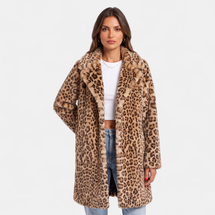 Women's Oversized Leopard Print Faux Fur Coat, Open Front