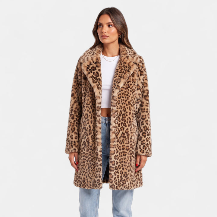 Women's Oversized Leopard Print Faux Fur Coat, Open Front