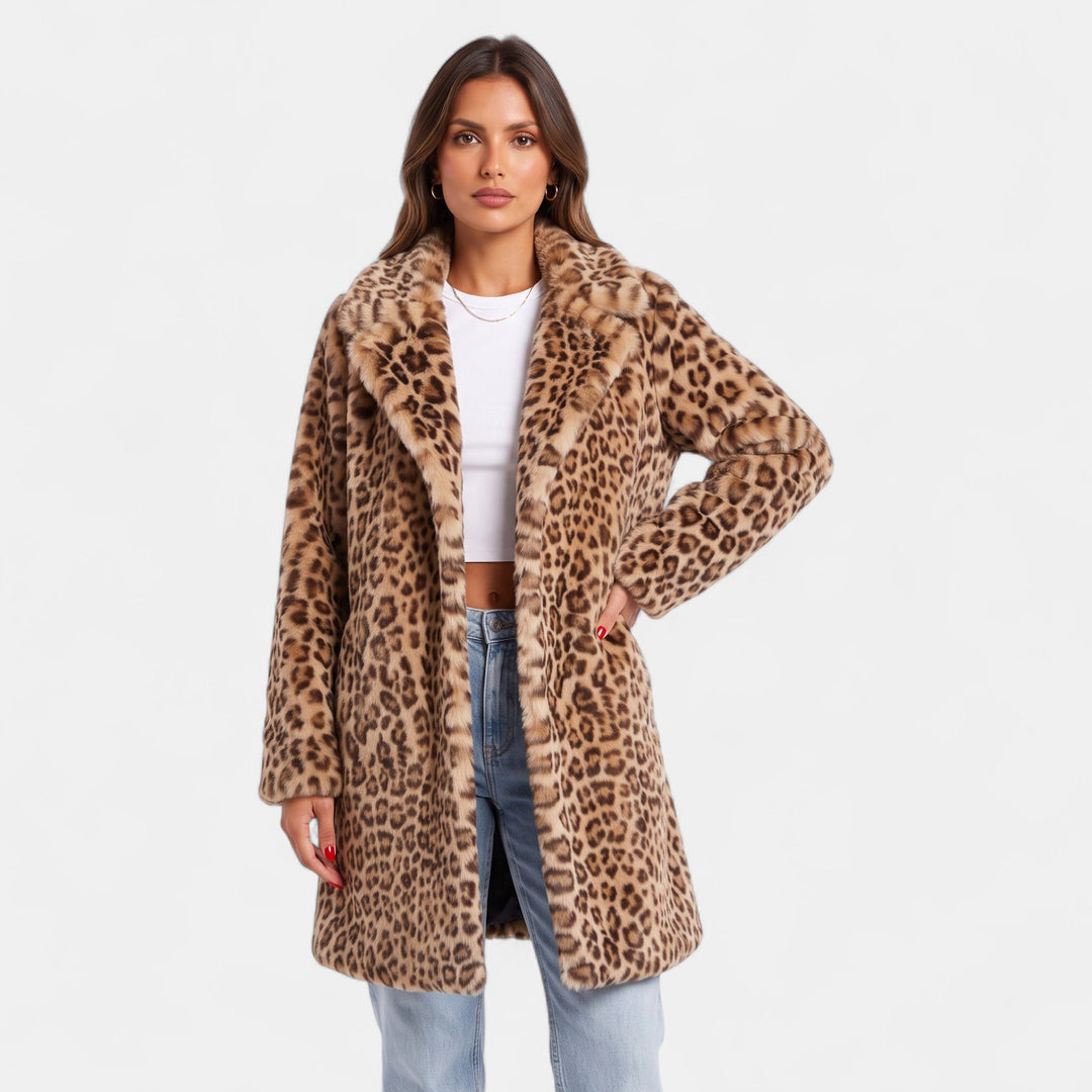 Women's Oversized Leopard Print Faux Fur Coat, Open Front