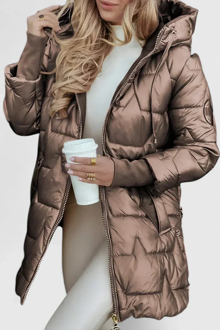 Women's Long Puffer Coat, Hooded Quilted Padded Winter