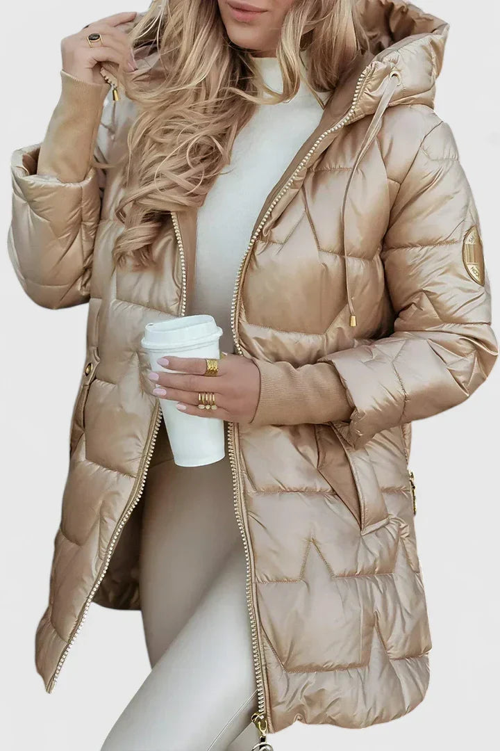 Women's Long Puffer Coat, Hooded Quilted Padded Winter
