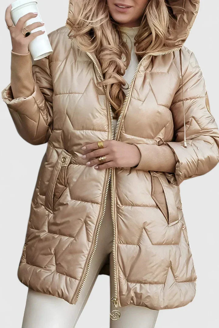 Women's Long Puffer Coat, Hooded Quilted Padded Winter