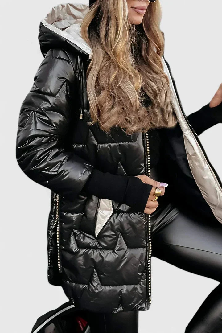 Women's Long Puffer Coat, Hooded Quilted Padded Winter