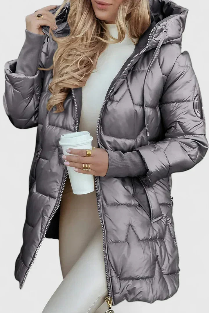Women's Long Puffer Coat, Hooded Quilted Padded Winter