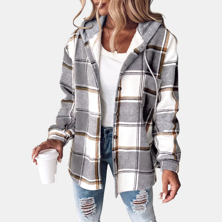 Women's Shacket, Hooded Plaid Sherpa Lined Button Front