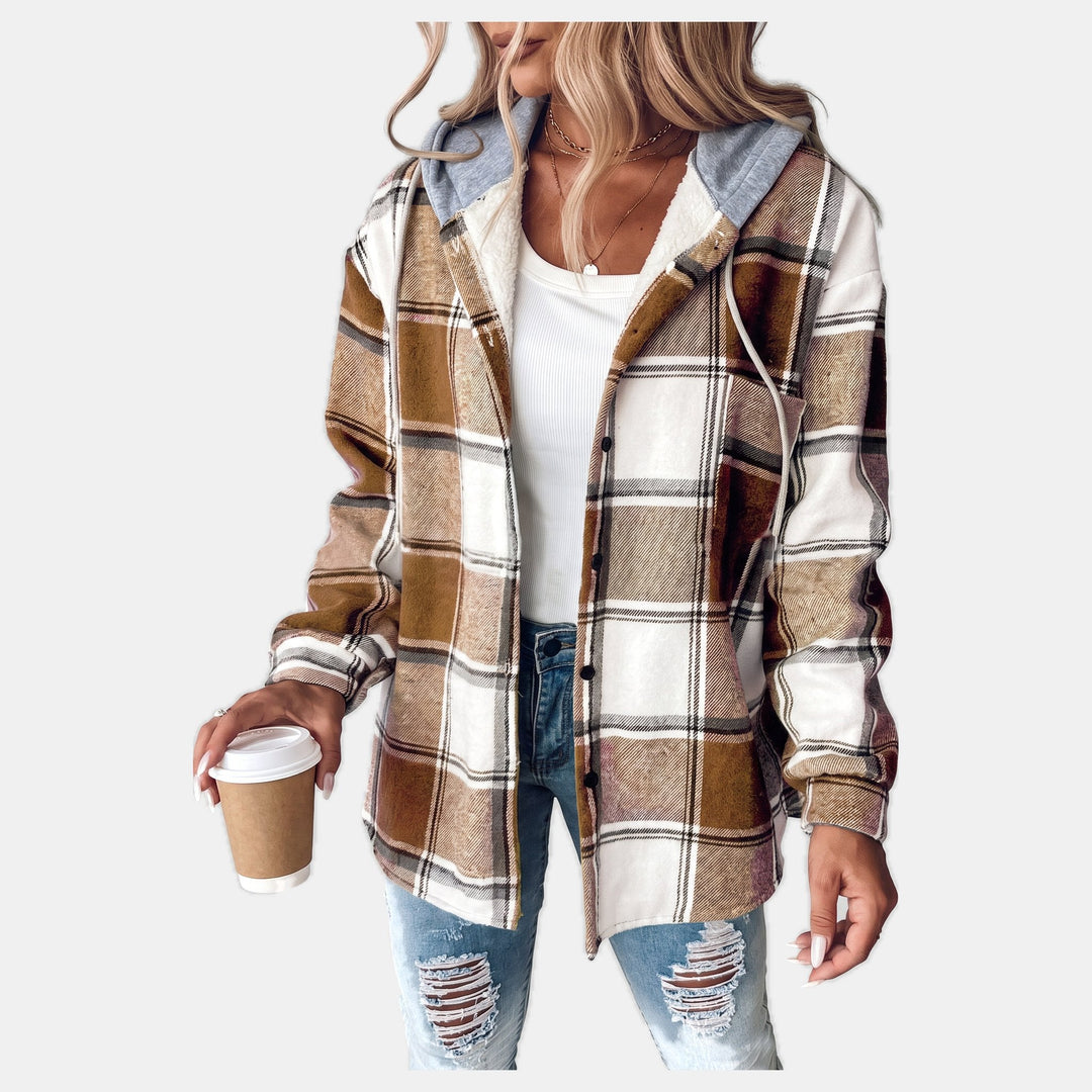 Women's Shacket, Hooded Plaid Sherpa Lined Button Front