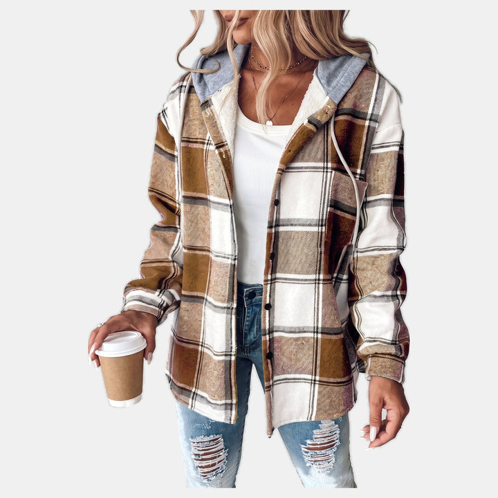 Women's Shacket, Hooded Plaid Sherpa Lined Button Front