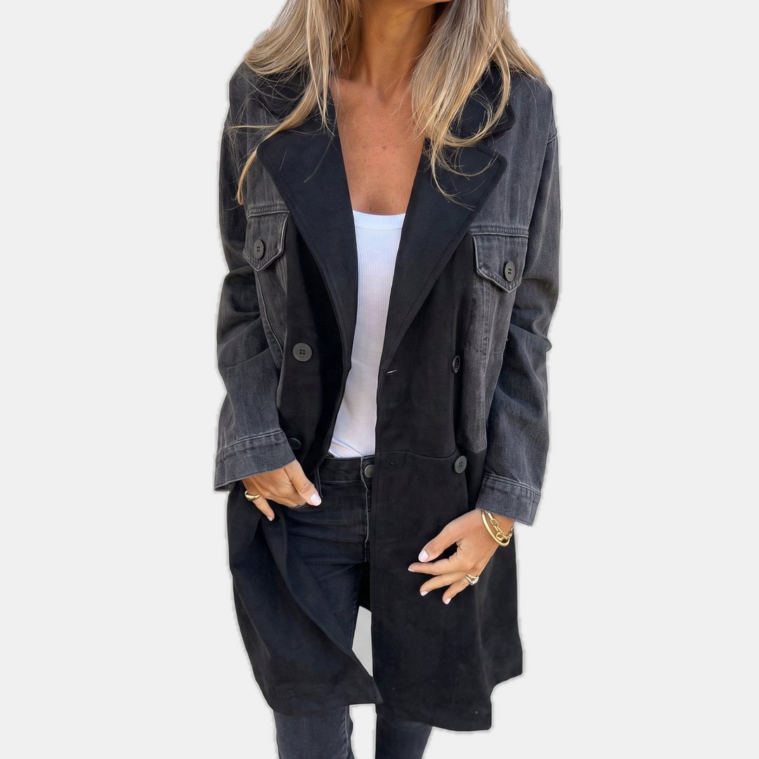 Women's Denim Jacket, Lapel Collar Button Closure Single Breasted