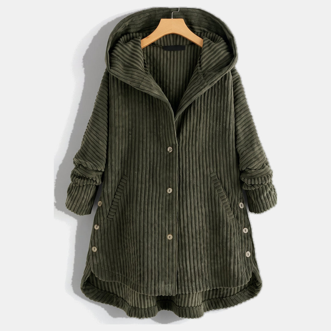 Women's Corduroy Jacket, Mid Thigh Relaxed Fit Button Front