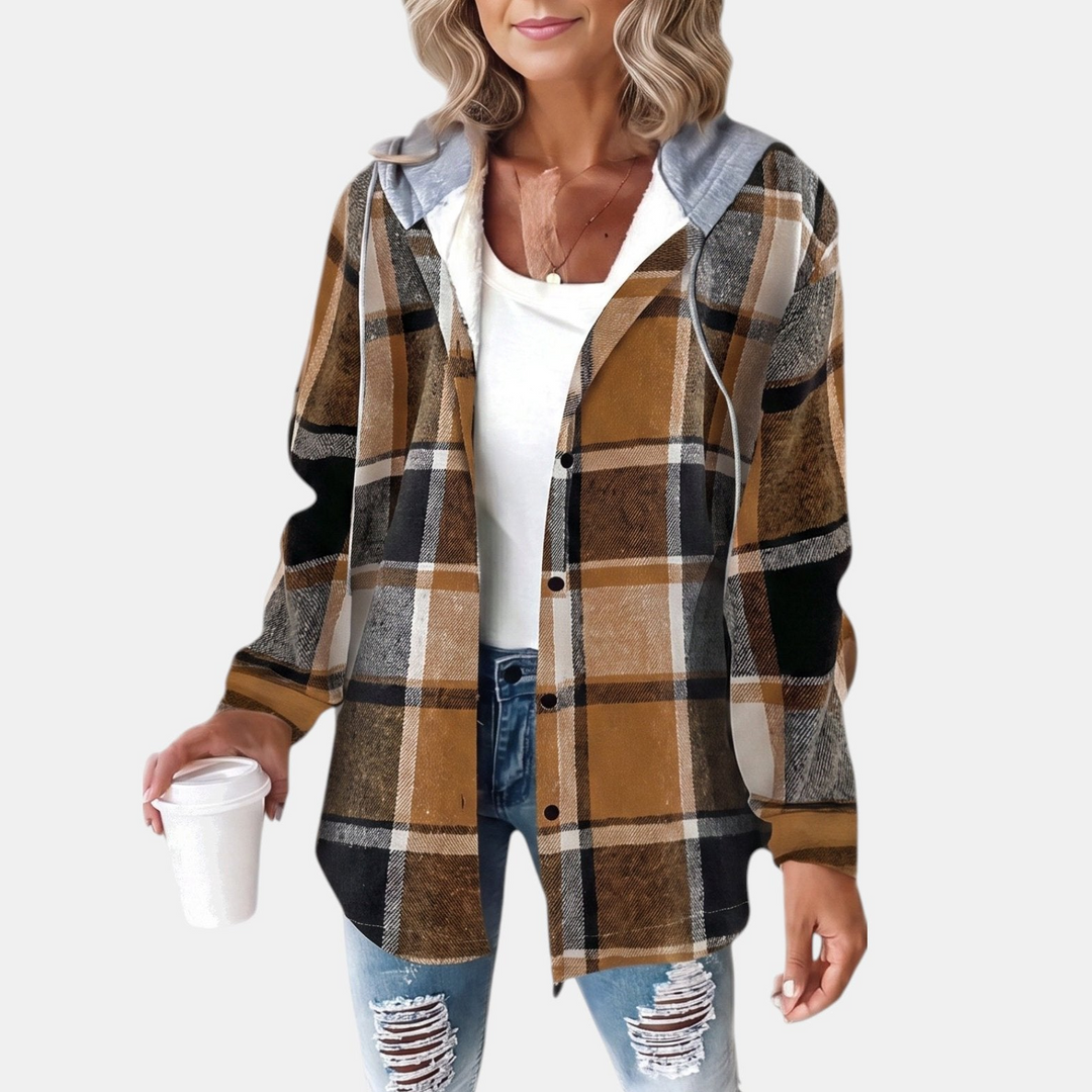 Women's Shacket, Hooded Plaid Sherpa Lined Button Front