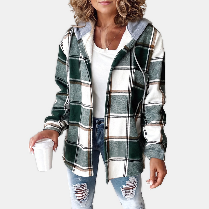Women's Shacket, Hooded Plaid Sherpa Lined Button Front