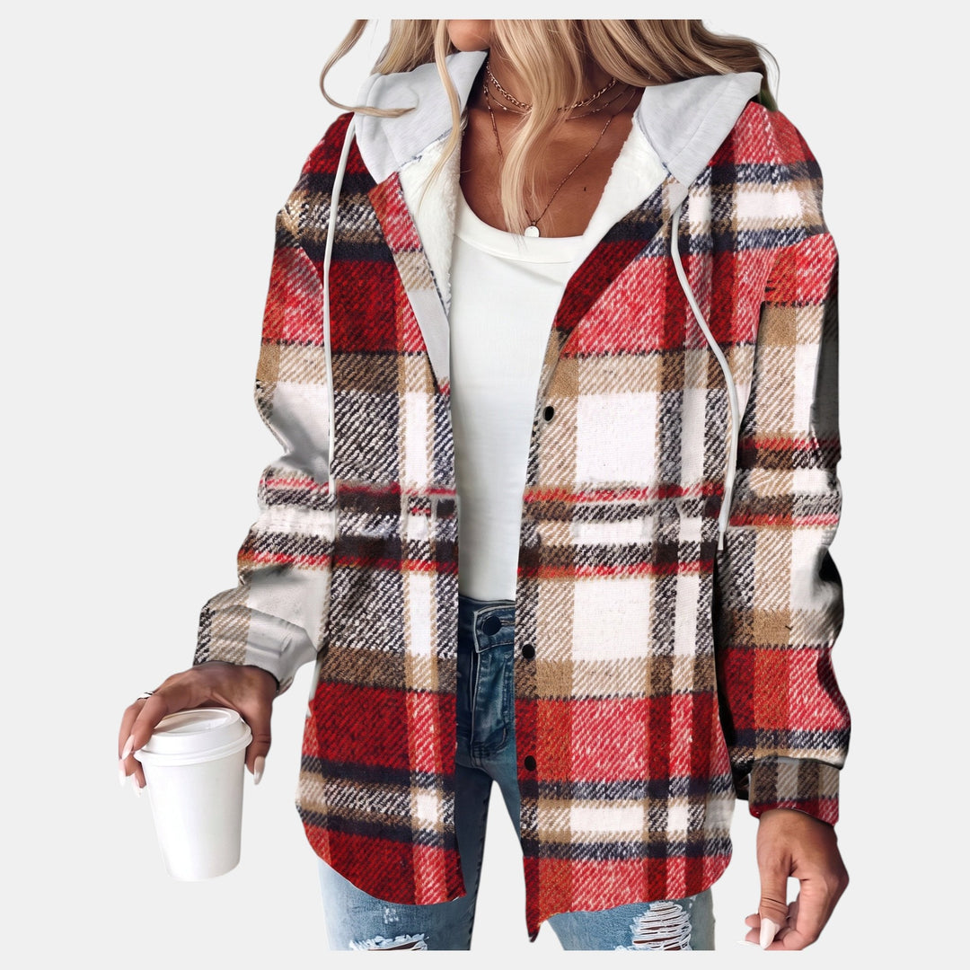 Women's Shacket, Hooded Plaid Sherpa Lined Button Front