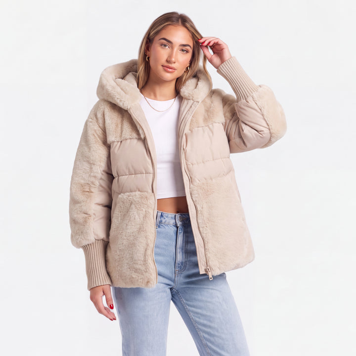 Women's Hooded Biker Puffer Jacket, Short Oversized
