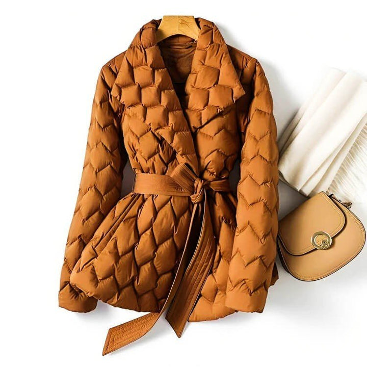 Women's Belted Quilted Puffer Jacket, Lightweight Padded Winter