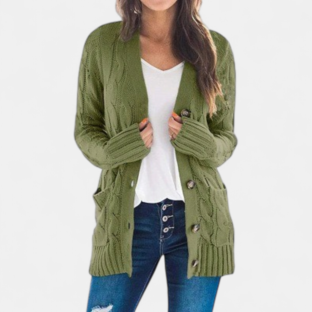 Women's Chunky Cable Knit Cardigan, Oversized Button Up V Neck