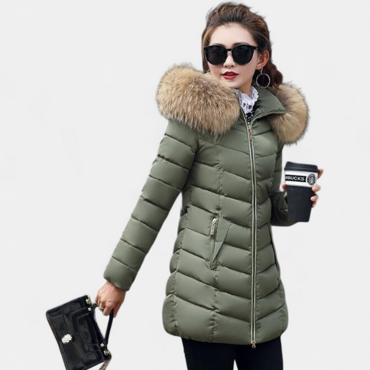 Women's Long Puffer Coat, Faux Fur Collar Padded Winter
