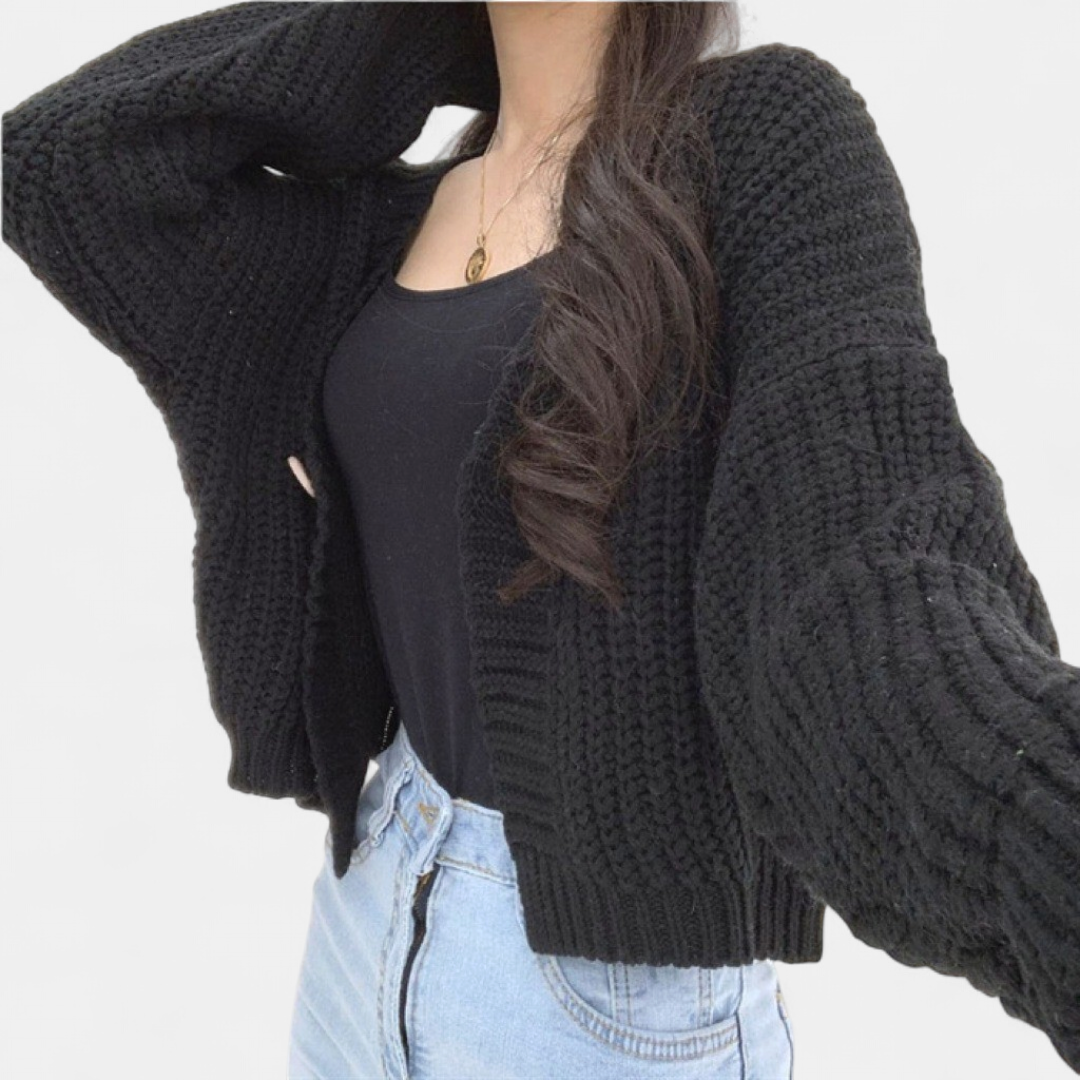 Women's Cropped Knit Cardigan, Single Button Relaxed Fit