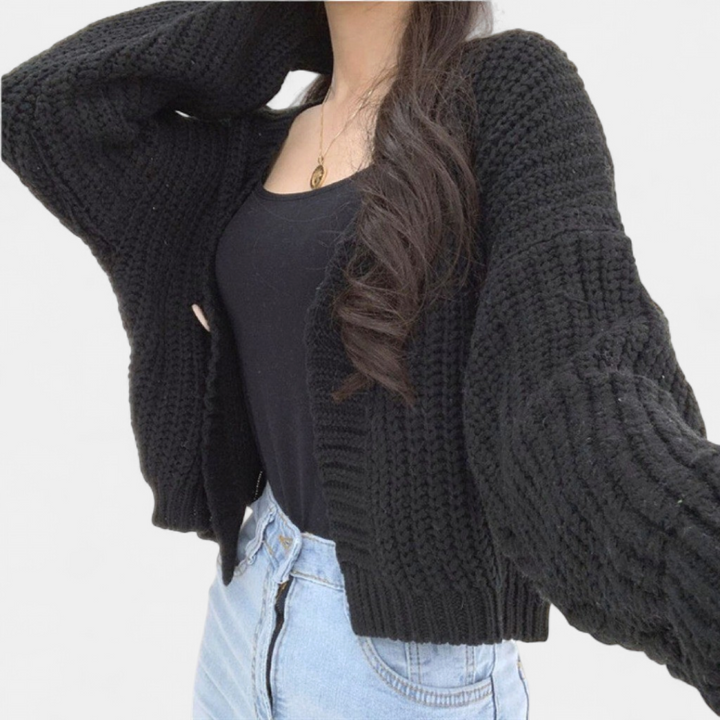 Women's Cropped Knit Cardigan, Single Button Relaxed Fit