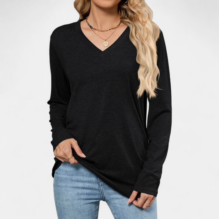 Women's Oversized V Neck Jumper, Tunic Length Long Sleeve