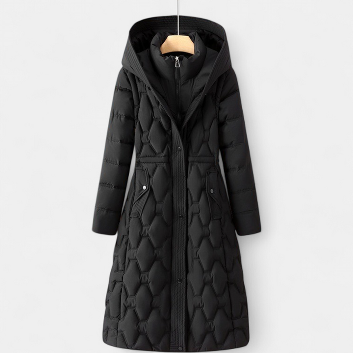 Women's Long Puffer Coat, Hooded Quilted Longline Winter