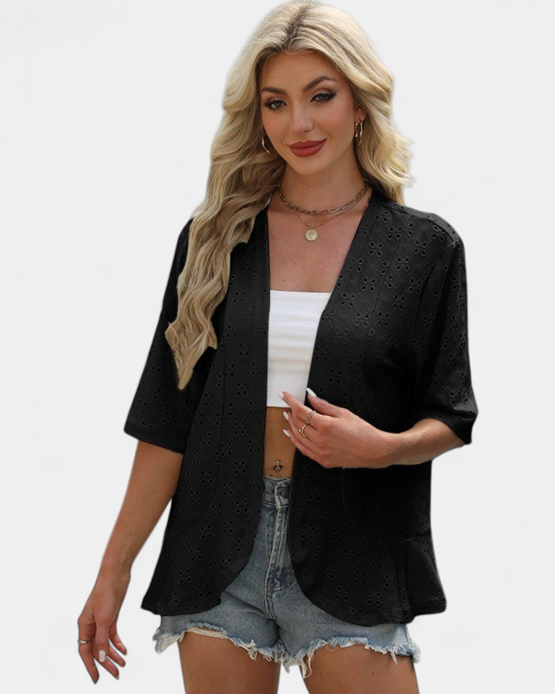 Women's Cotton Kimono Cardigan, Lightweight Floral Open Front