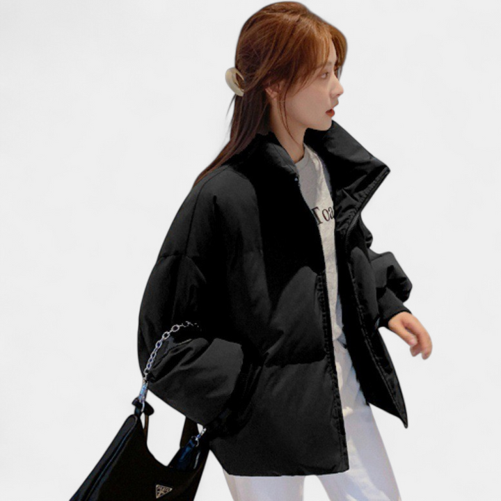 Women's Cropped Oversized Puffer Jacket, Quilted Stand Collar